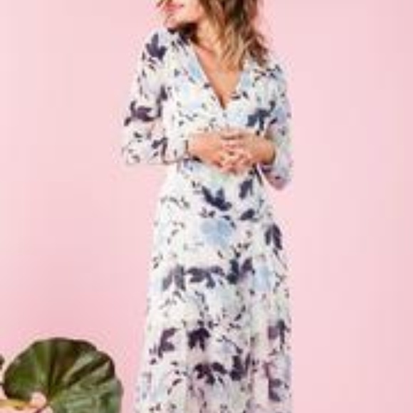 NWOT - LUCCA  floral print long slv wrap dress -L - Picture 3 of 5